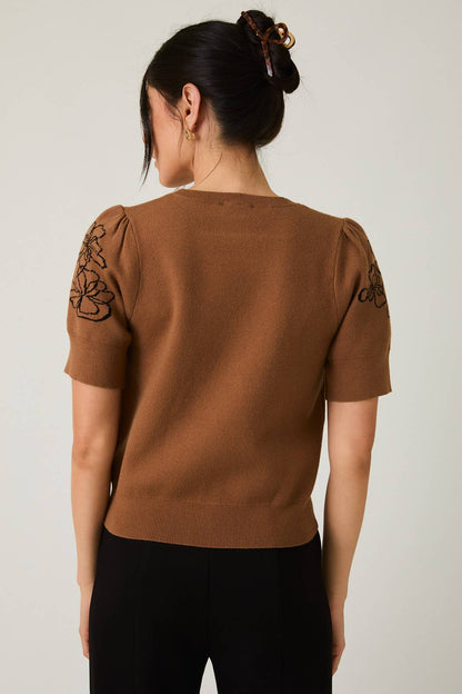 Puff Half Flower Sleeve Sweater