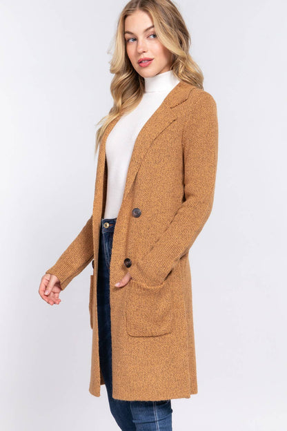Notched Collar Sweater Jacket