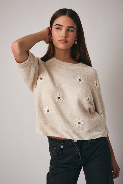 Flower Short Sleeve Sweater