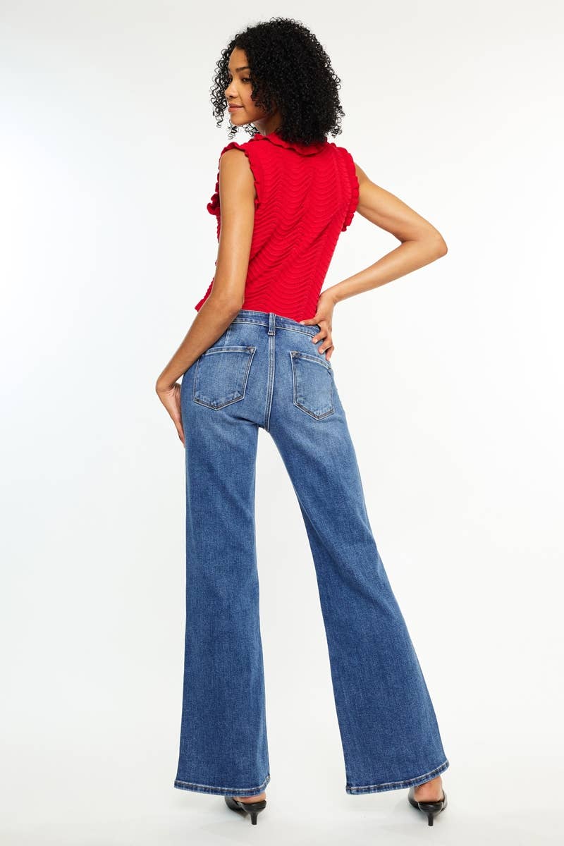 KanCan | Petite Mid Rise Wide Flare Jean
