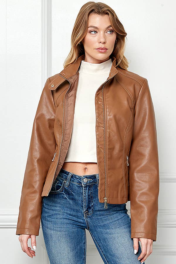 Faux Leather Slim  Moto Jacket