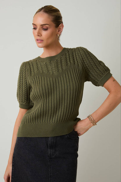 Puff Sleeve Cable Knit Sweater