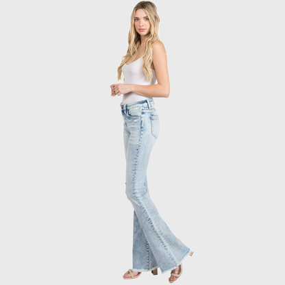 Petra153 | (Petite) Distressed Mid Rise Stretch Flare Jeans