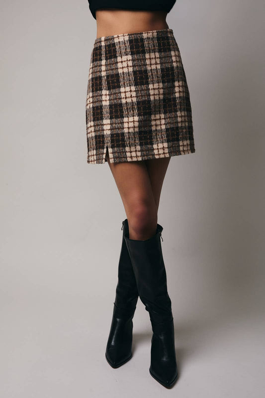 Woolen Plaid Mini Skirt