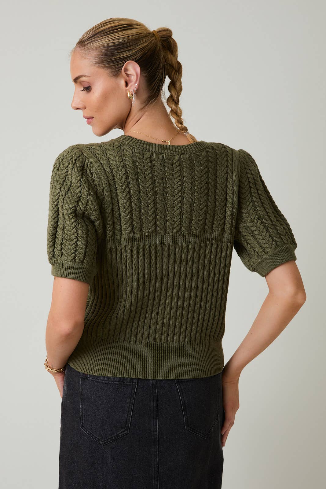 Puff Sleeve Cable Knit Sweater