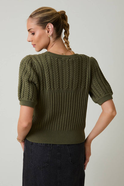 Puff Sleeve Cable Knit Sweater