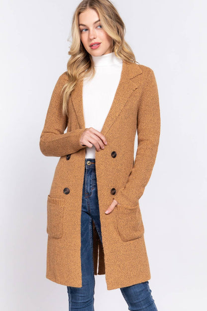 Notched Collar Sweater Jacket