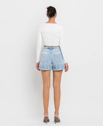 Vervet | Mid Rise Double Cuffed Boyfriend Shorts