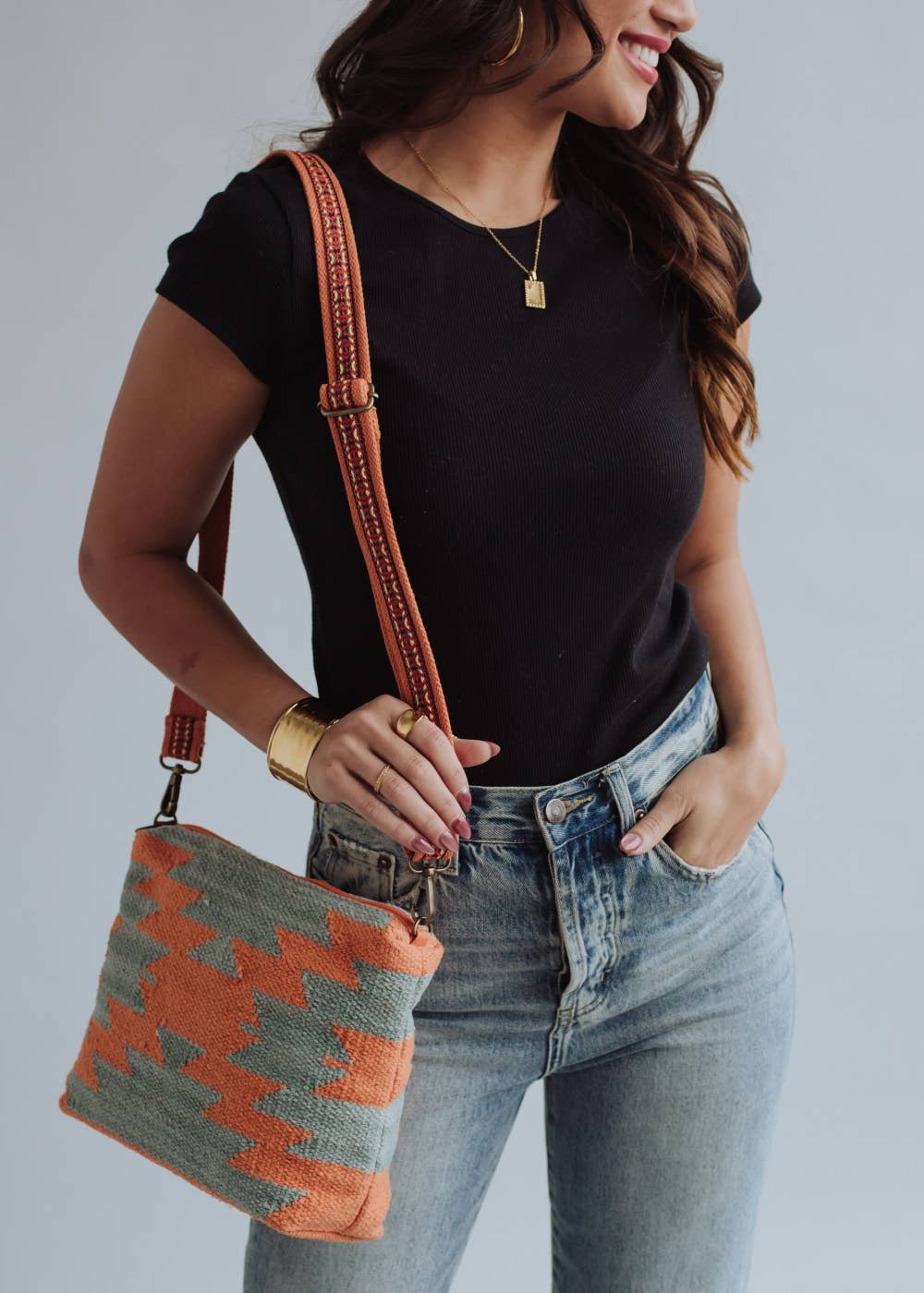 Slate & Orange Aztec Crossbody Bag