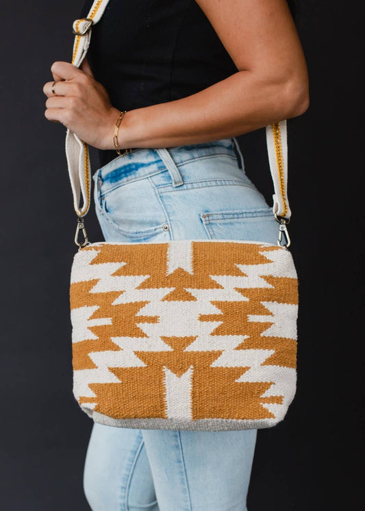 Cream & Camel Aztec Crossbody Bag