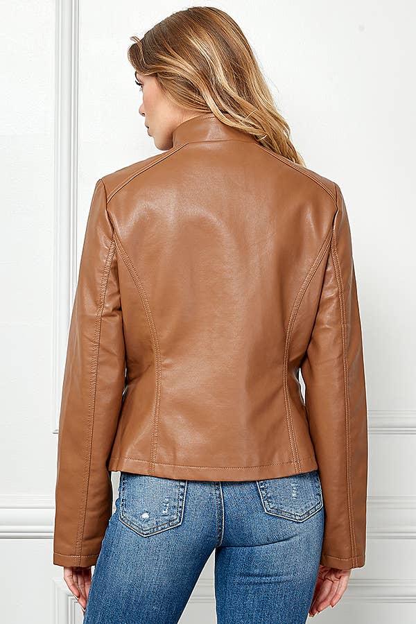 Faux Leather Slim  Moto Jacket