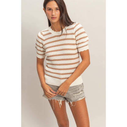 Striped Scallop Edge Knit Top