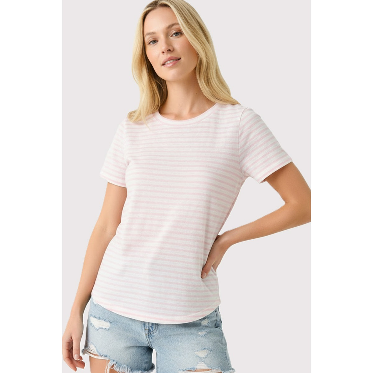 Staccato | Pink Striped Basic Tee