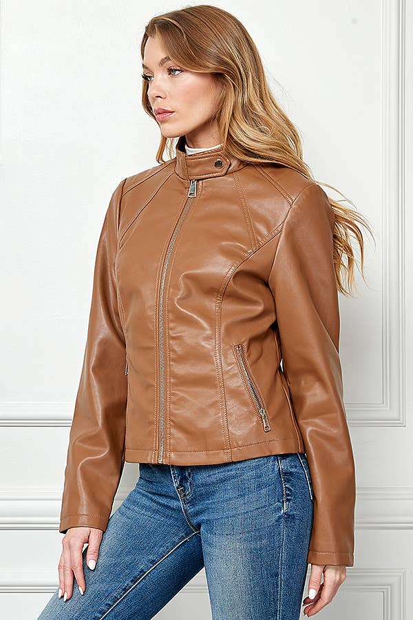 Faux Leather Slim  Moto Jacket