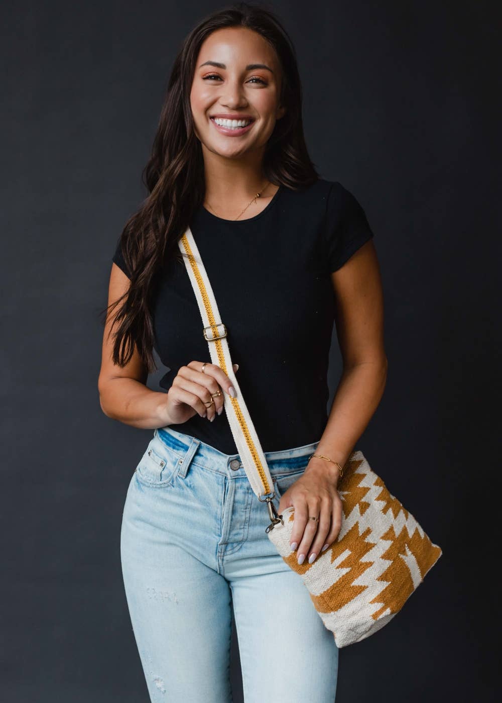 Cream & Camel Aztec Crossbody Bag