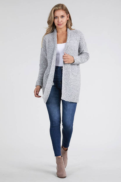 Marled Cuffed Sleeve Cardigan
