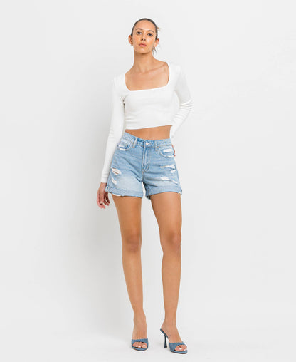 Vervet | Mid Rise Double Cuffed Boyfriend Shorts