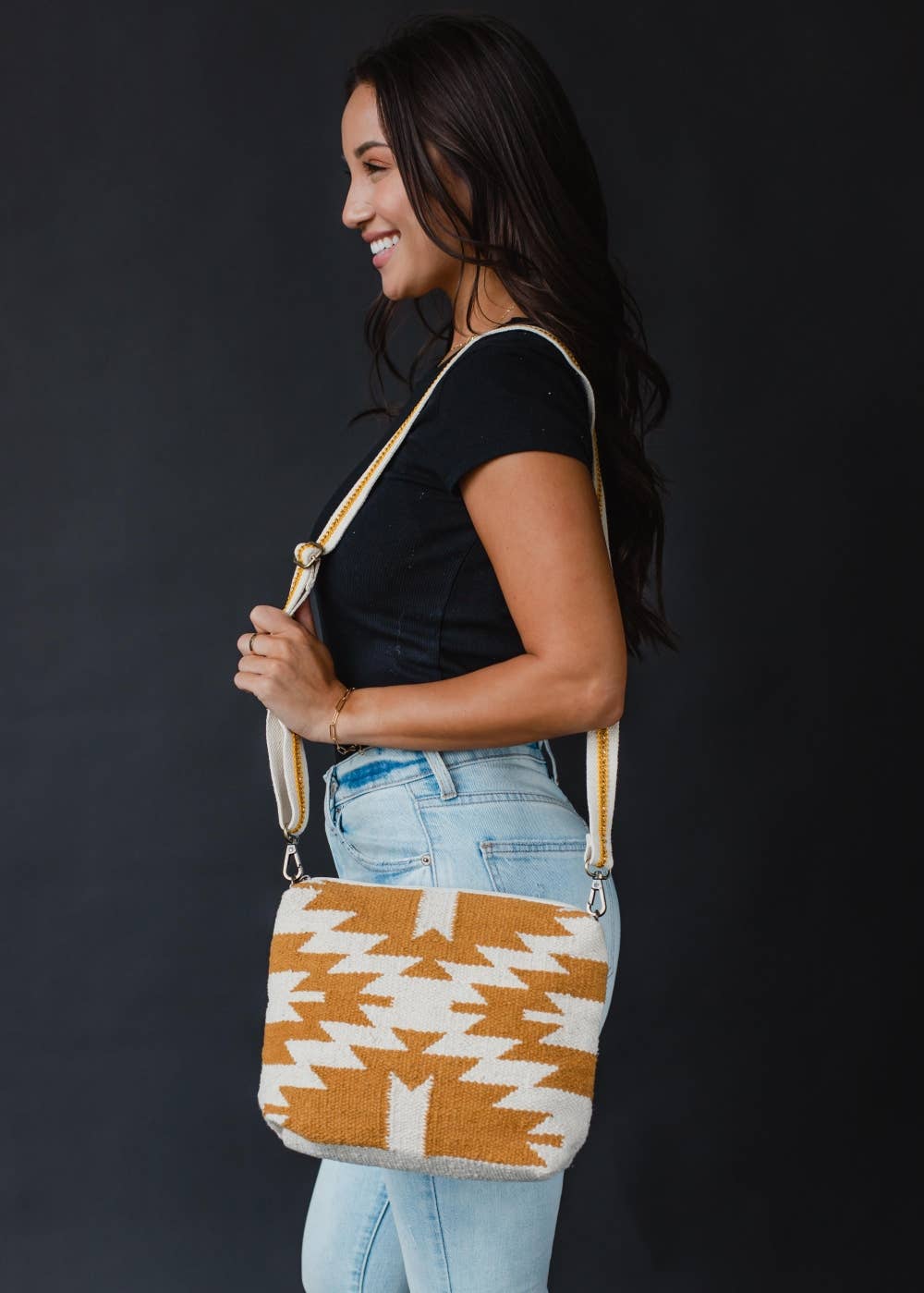 Cream & Camel Aztec Crossbody Bag