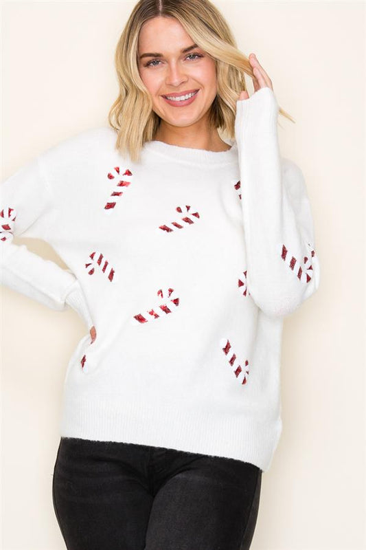 Sequin Candy Cane Sweater