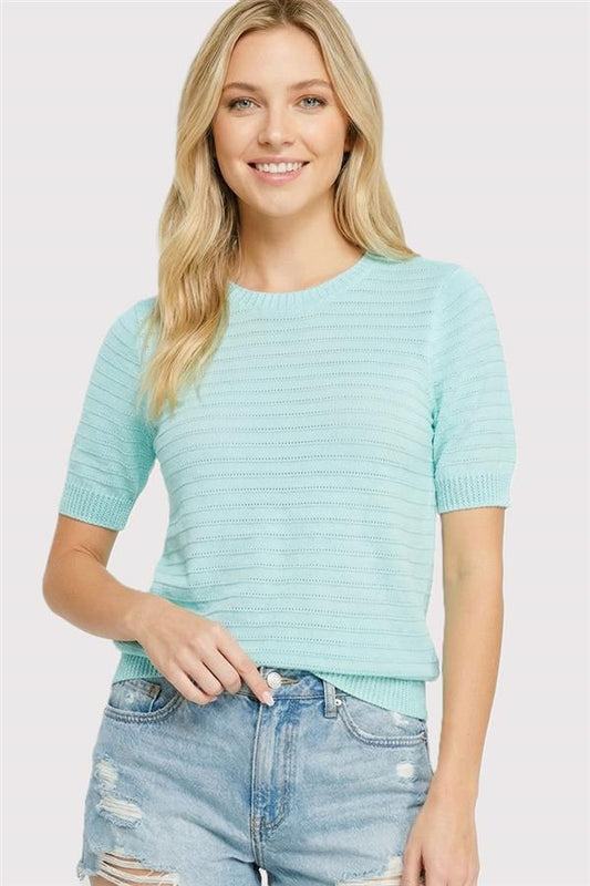 Pointelle Short Sleeve Sweater