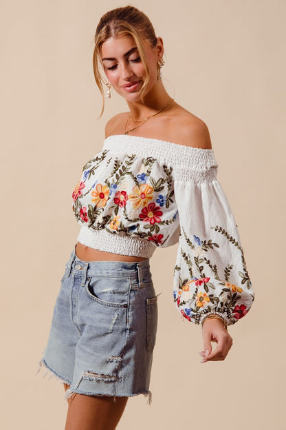 Embroidered Floral Crop Top