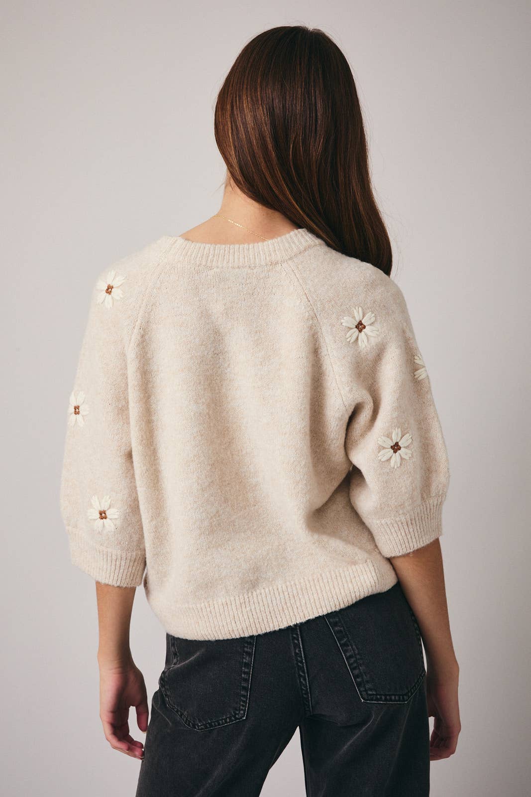 Flower Short Sleeve Sweater
