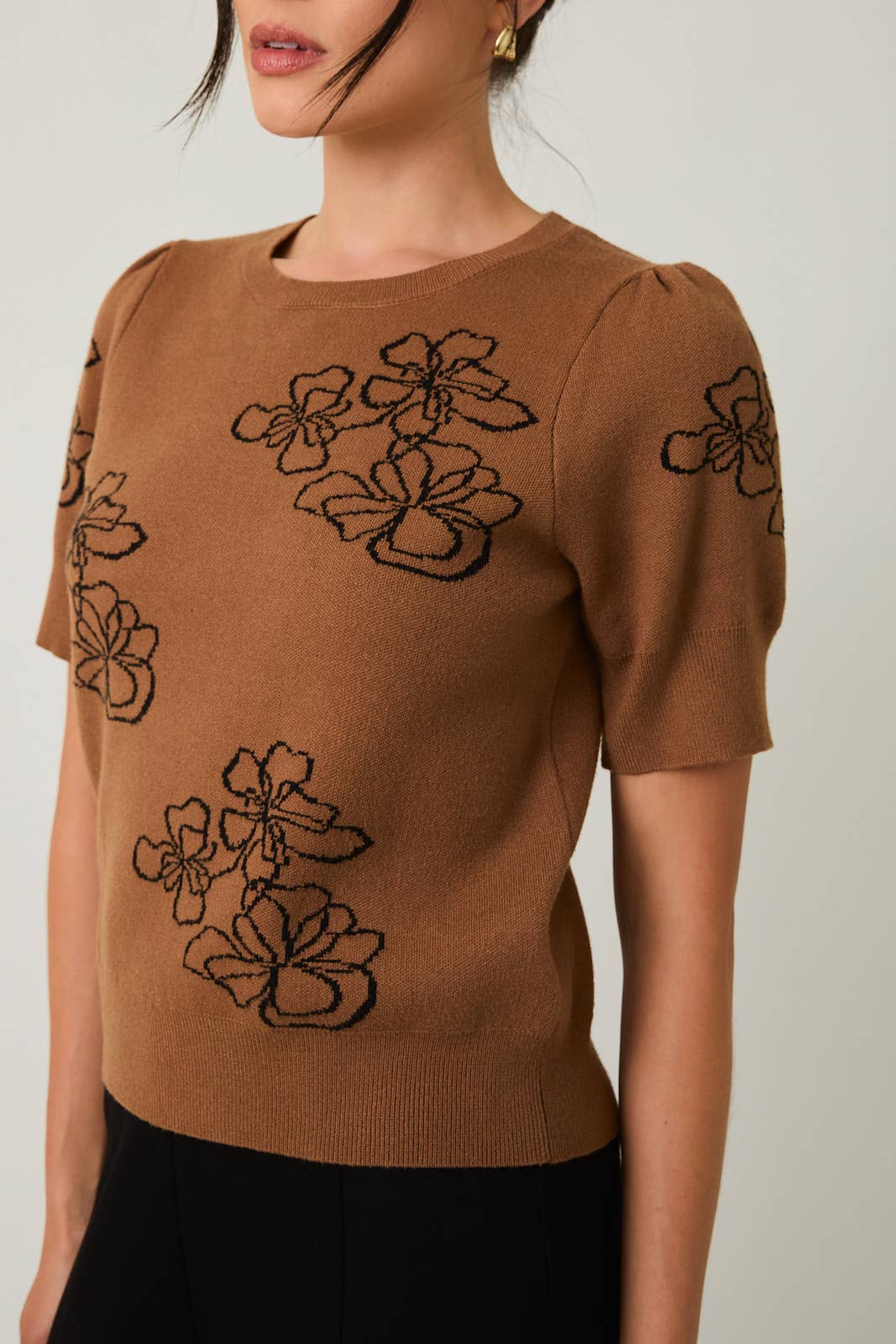 Puff Half Flower Sleeve Sweater