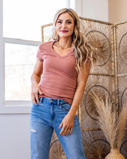 Micro Ribbed V-Neck Top