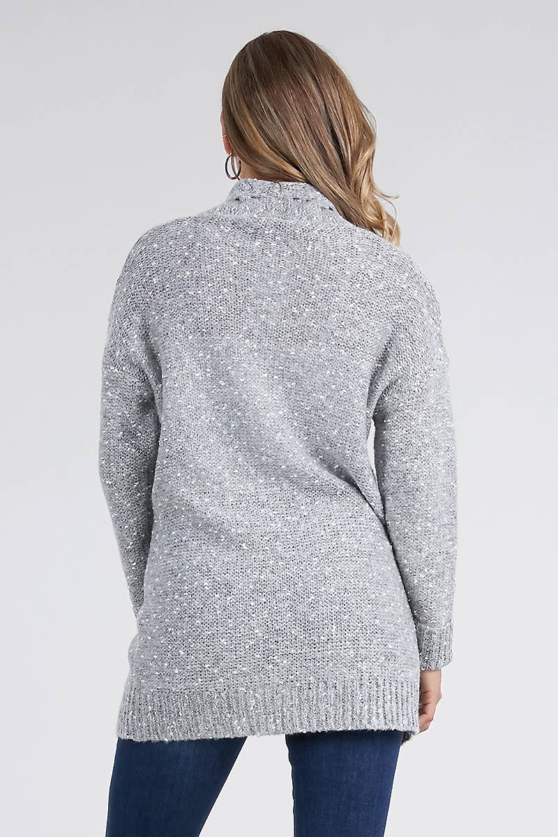 Marled Cuffed Sleeve Cardigan