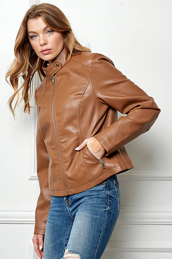 Faux Leather Slim  Moto Jacket