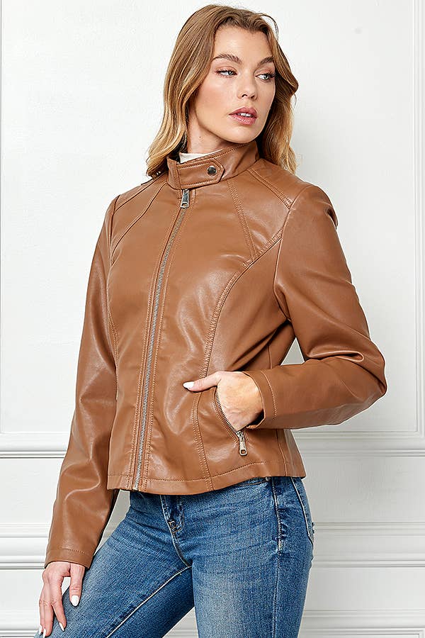 Faux Leather Slim  Moto Jacket