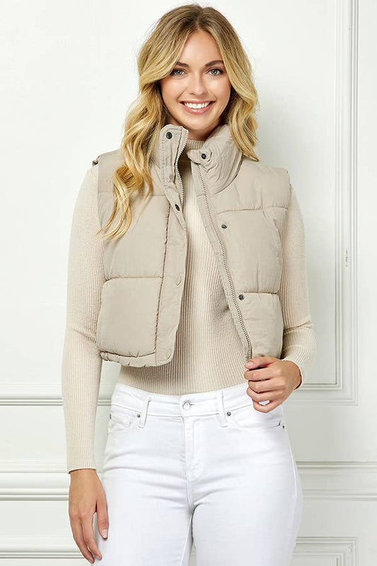 Lightweight Padded Cropped Sleeveless Puffer Vest