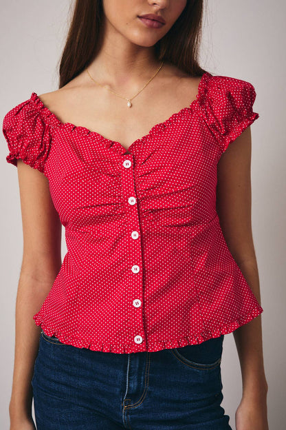 Off Shoulder Polka Dot Top