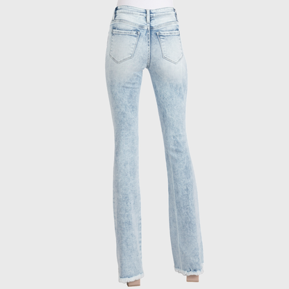 Petra153 | (Petite) Distressed Mid Rise Stretch Flare Jeans