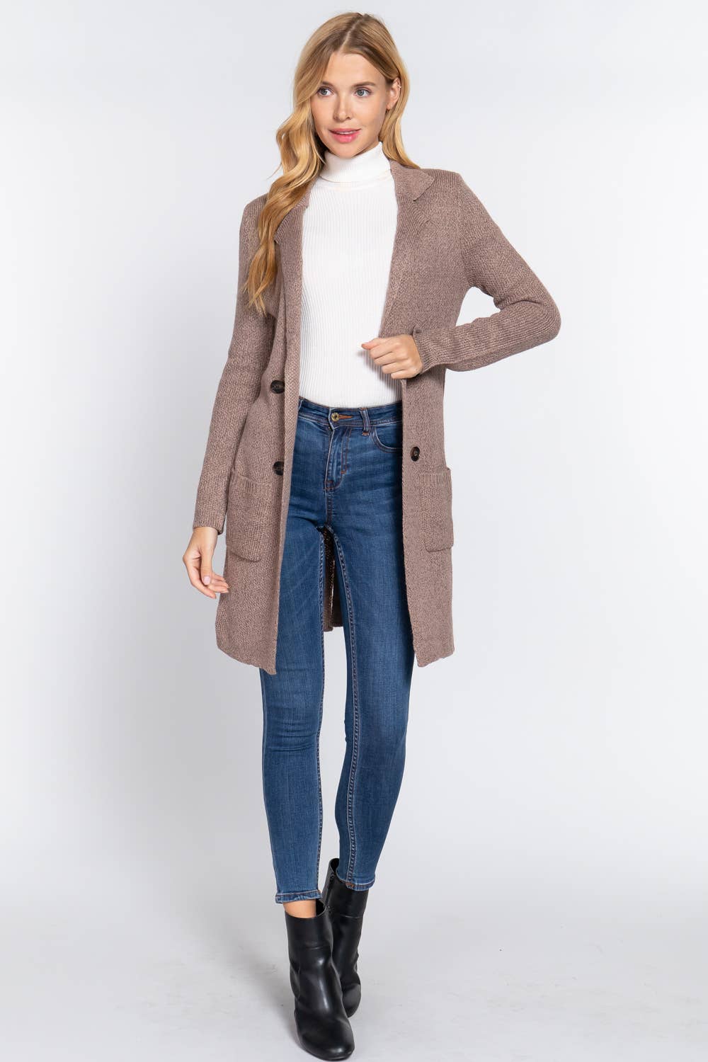 Notched Collar Sweater Jacket