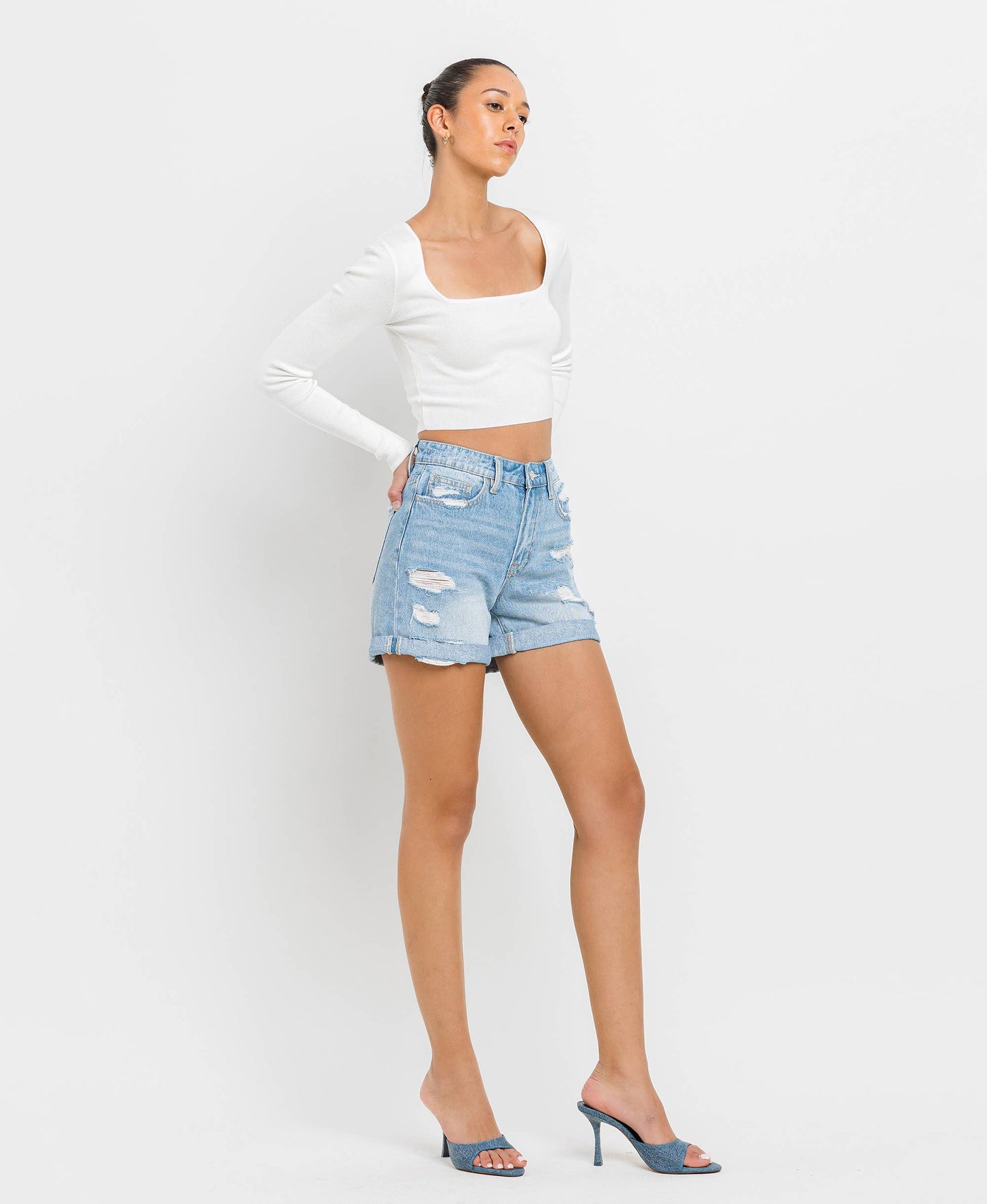 Vervet | Mid Rise Double Cuffed Boyfriend Shorts