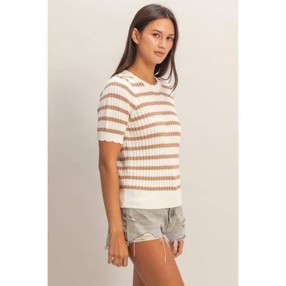 Striped Scallop Edge Knit Top