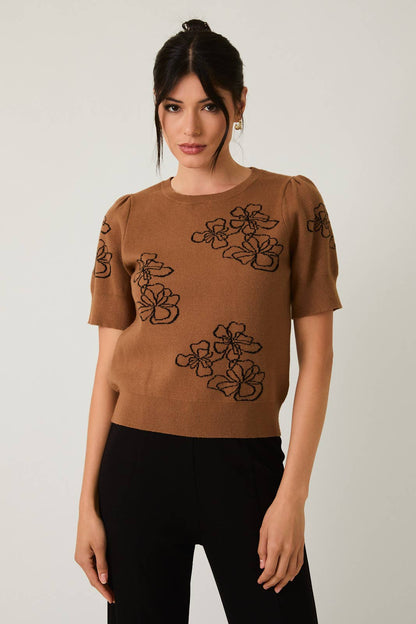 Puff Half Flower Sleeve Sweater