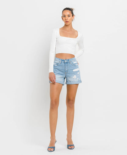Vervet | Mid Rise Double Cuffed Boyfriend Shorts