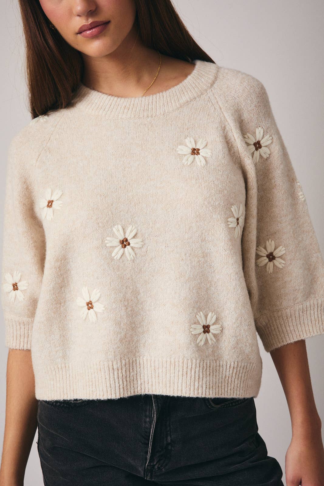 Flower Short Sleeve Sweater