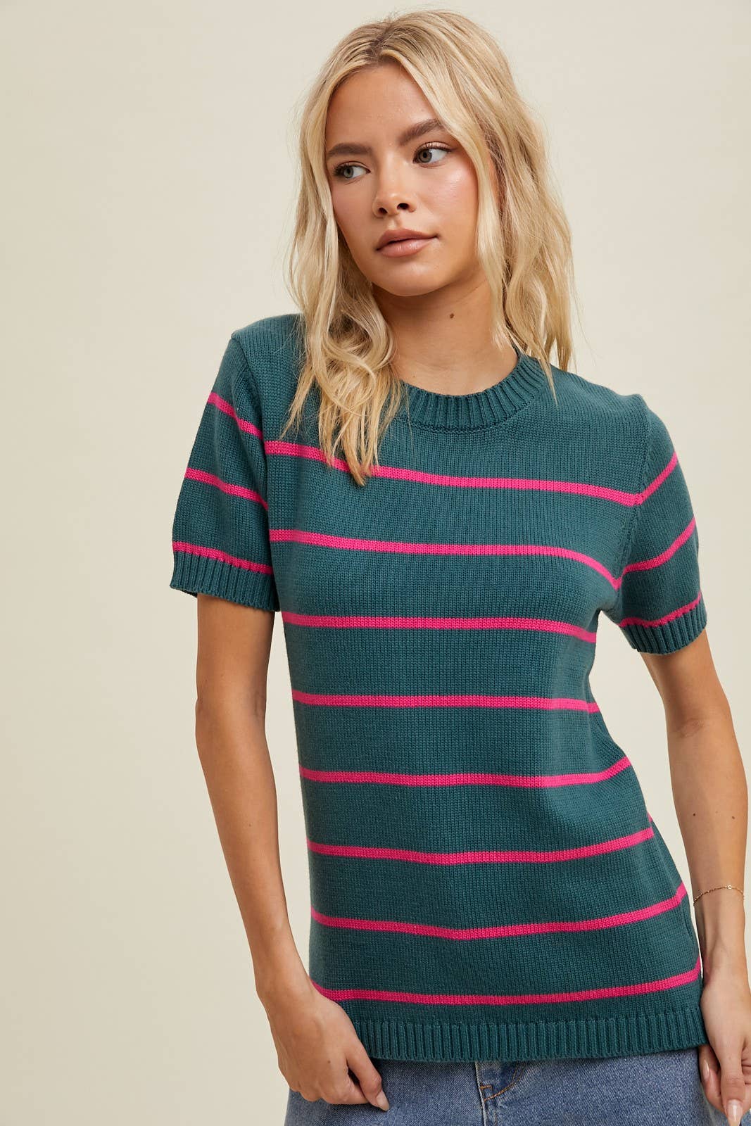 Stripe Short Sleeve Sweater