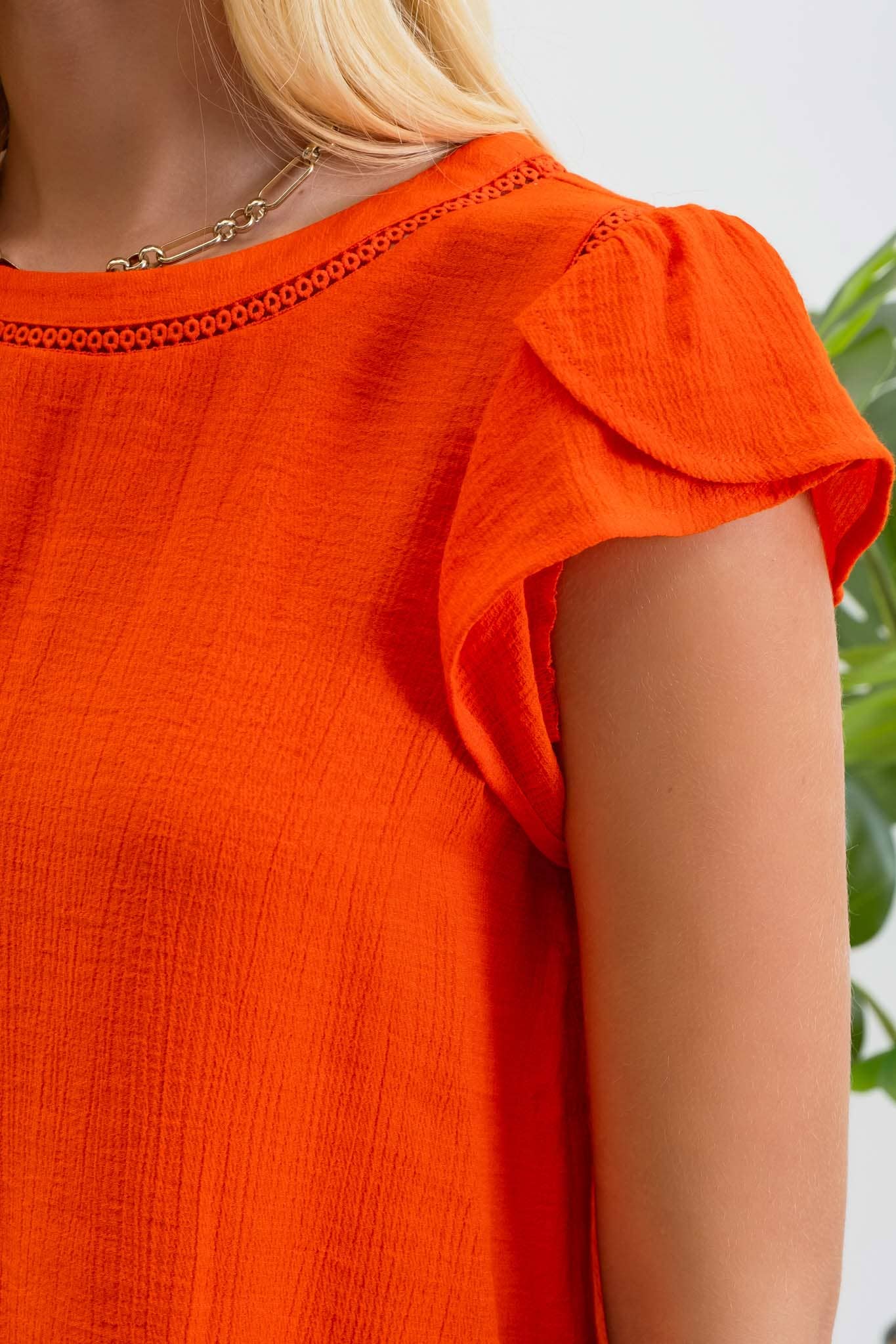 Tulip Sleeve Back Button Blouse