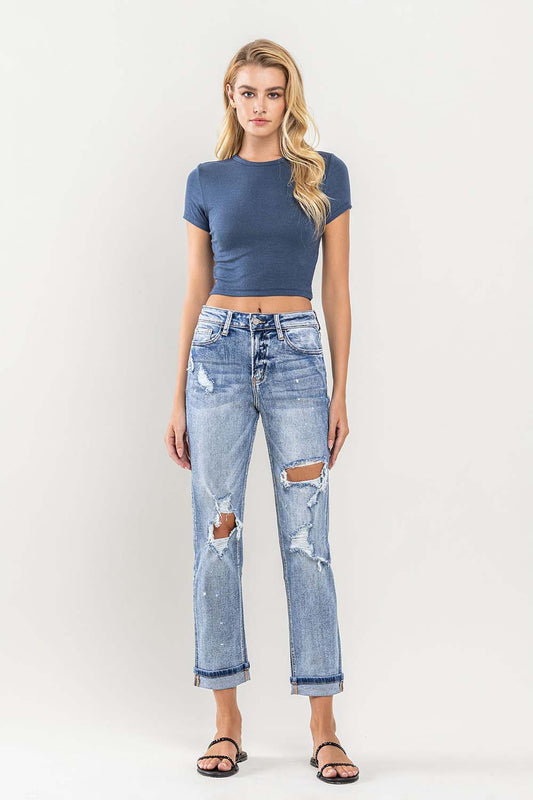Vervet | High Rise Paint Splatter Cuffed Boyfriend Jeans FINAL SALE