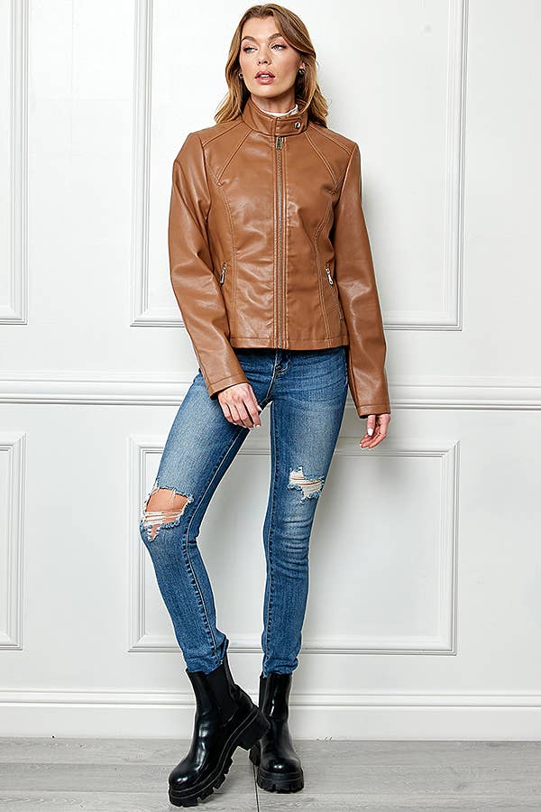 Faux Leather Slim  Moto Jacket