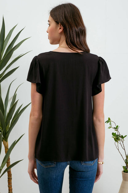 V-neck Ruffle Sleeve Top
