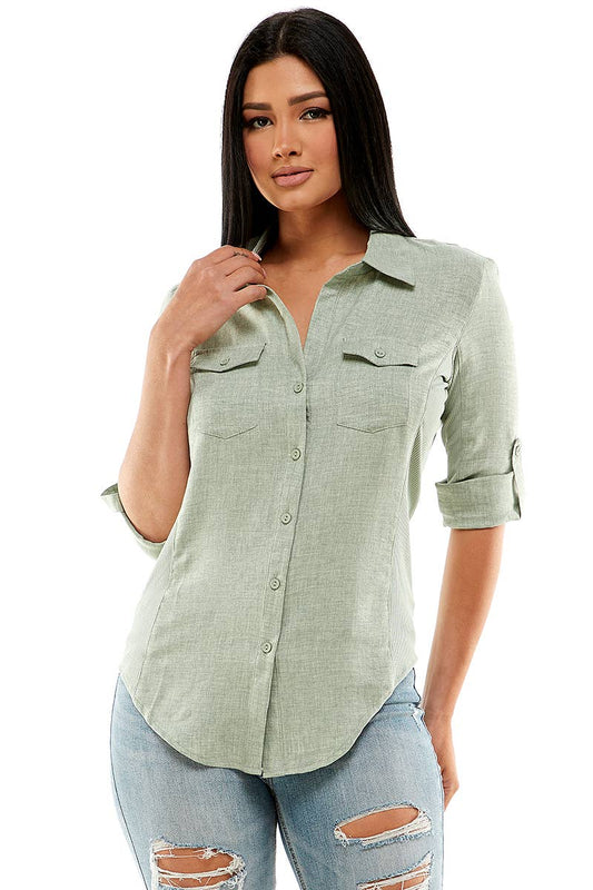 3/4 Sleeve Button-Down Shirt