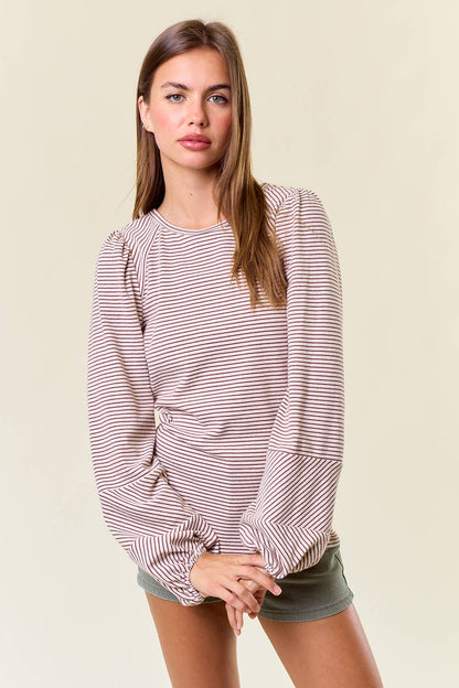 Bubble Sleeve Striped Top