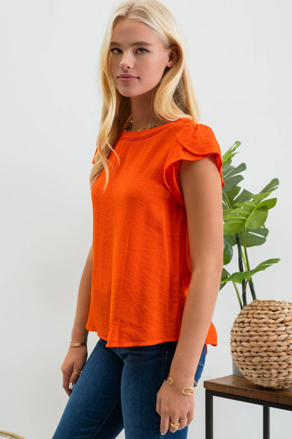 Tulip Sleeve Back Button Blouse