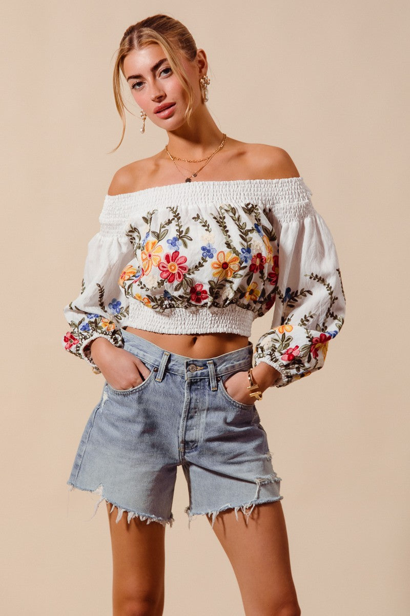 Embroidered Floral Crop Top