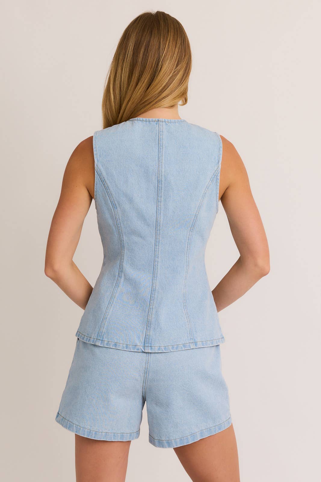 Button Front Sleeveless Denim Top